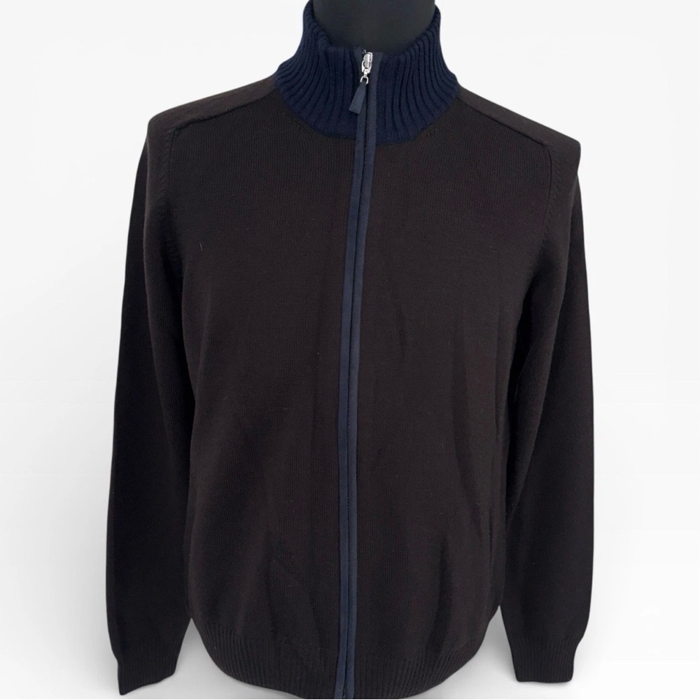Gran Sasso Wool Full-Zip Jacket in Brown With Blue Elbow Patch 50 Medium